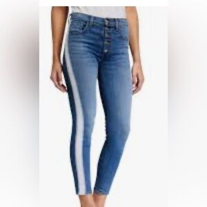 Veronica Beard Debbie High Rise skinny jeans with tuxedo stripe.